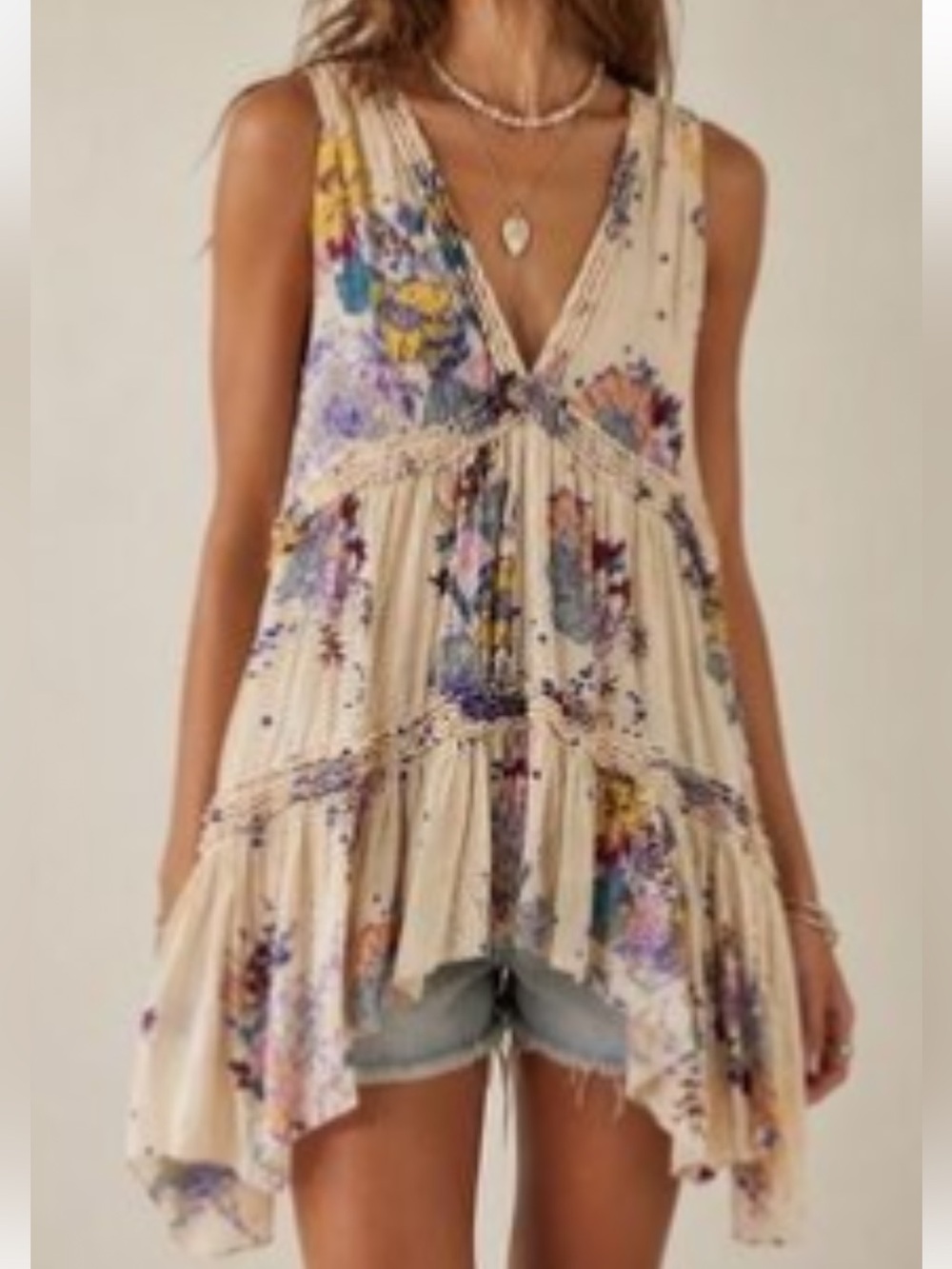 Free People "Purple Haze" Floral Tiered Tunic Sz: Med